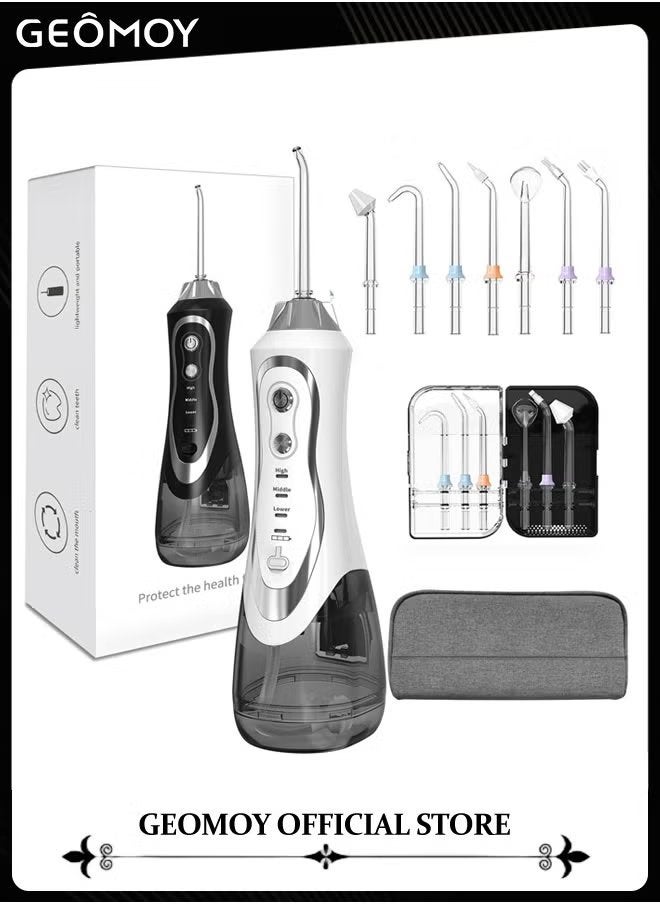 Geomoy Water Flosser Professional Cordless Dental Floss Oral Irrigator Portable Rechargeable and Waterproof Water Flossing for Teeth Cleaning 300ml Reservoir for Home and Travel - Image 1