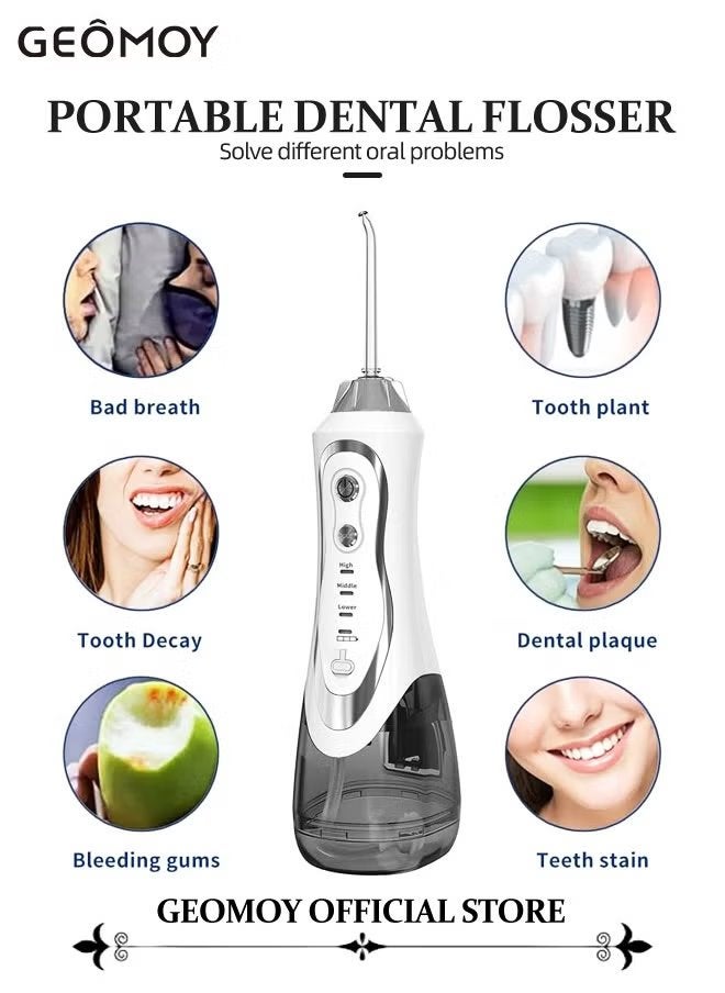 Geomoy Water Flosser Professional Cordless Dental Floss Oral Irrigator Portable Rechargeable and Waterproof Water Flossing for Teeth Cleaning 300ml Reservoir for Home and Travel - Image 2