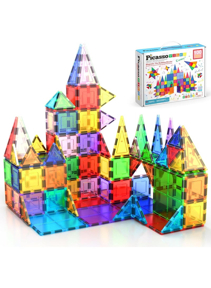PicassoTiles بلاط بيكاسو المغناطيسي مجموعة كتل البناء 100 قطعة | ألعاب STEM | مجموعة ألعاب تعليمية | كتل تكديس | تعزيز مهارات حل المشكلات والمهارات الحركية الدقيقة | تحسين التنسيق والإبداع | هدية للأطفال والرضع | مجموعة بناء لتطوير عقل الطفل - Image 1