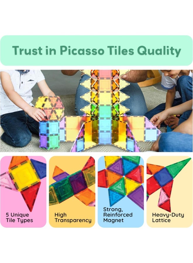 PicassoTiles بلاط بيكاسو المغناطيسي مجموعة كتل البناء 100 قطعة | ألعاب STEM | مجموعة ألعاب تعليمية | كتل تكديس | تعزيز مهارات حل المشكلات والمهارات الحركية الدقيقة | تحسين التنسيق والإبداع | هدية للأطفال والرضع | مجموعة بناء لتطوير عقل الطفل - Image 2