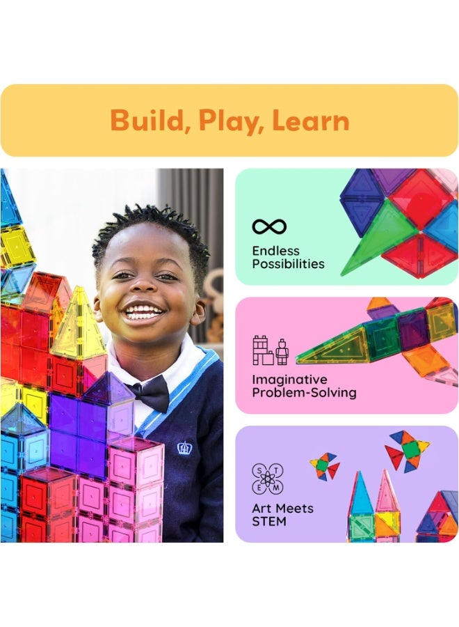 PicassoTiles بلاط بيكاسو المغناطيسي مجموعة كتل البناء 100 قطعة | ألعاب STEM | مجموعة ألعاب تعليمية | كتل تكديس | تعزيز مهارات حل المشكلات والمهارات الحركية الدقيقة | تحسين التنسيق والإبداع | هدية للأطفال والرضع | مجموعة بناء لتطوير عقل الطفل - Image 3