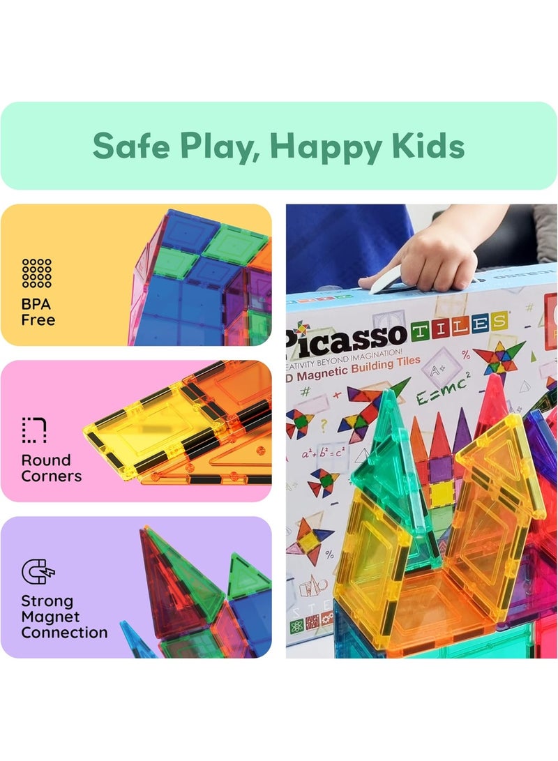 PicassoTiles بلاط بيكاسو المغناطيسي مجموعة كتل البناء 100 قطعة | ألعاب STEM | مجموعة ألعاب تعليمية | كتل تكديس | تعزيز مهارات حل المشكلات والمهارات الحركية الدقيقة | تحسين التنسيق والإبداع | هدية للأطفال والرضع | مجموعة بناء لتطوير عقل الطفل - Image 5