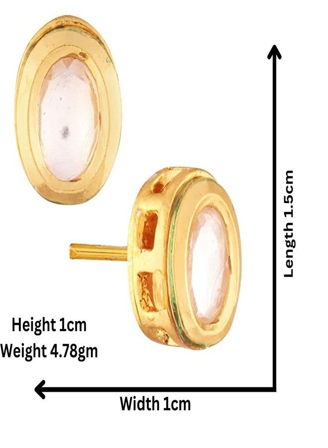 Accessher Gold Plated Traditional Delicate Oval Shape Design Vilandi Kundan Studded Stud Earrings with Push Back Closure for Women and Girls - Image 4