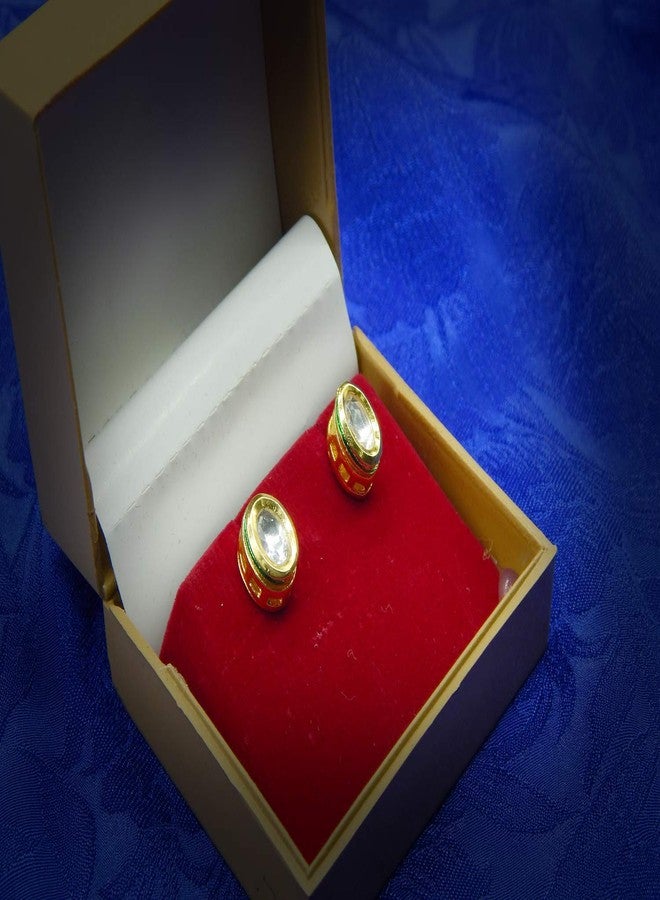 Accessher Gold Plated Traditional Delicate Oval Shape Design Vilandi Kundan Studded Stud Earrings with Push Back Closure for Women and Girls - Image 5