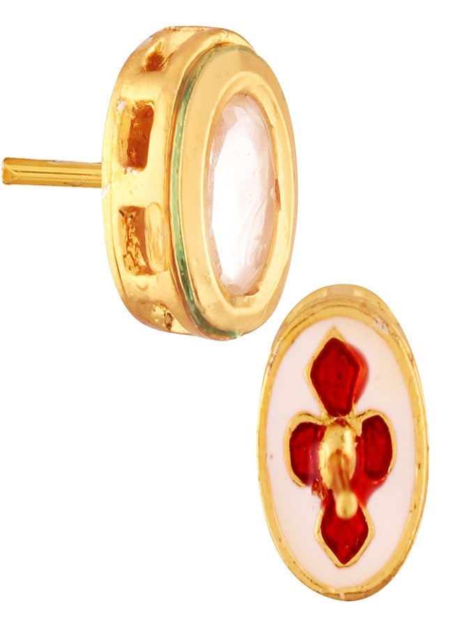 Accessher Gold Plated Traditional Delicate Oval Shape Design Vilandi Kundan Studded Stud Earrings with Push Back Closure for Women and Girls - Image 3