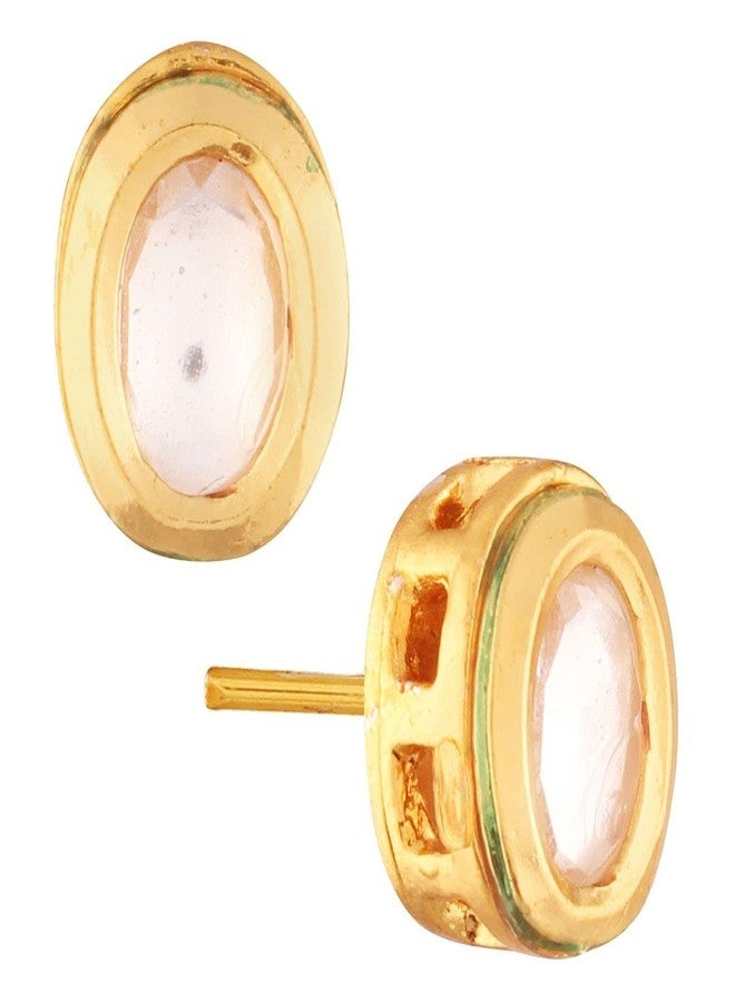Accessher Gold Plated Traditional Delicate Oval Shape Design Vilandi Kundan Studded Stud Earrings with Push Back Closure for Women and Girls - Image 1
