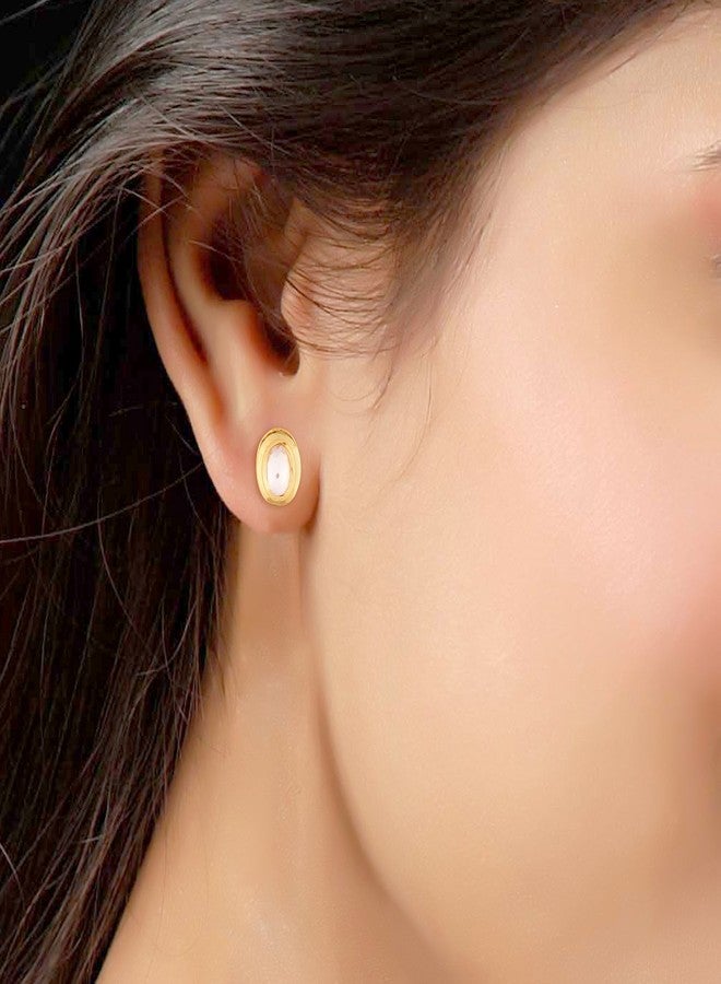 Accessher Gold Plated Traditional Delicate Oval Shape Design Vilandi Kundan Studded Stud Earrings with Push Back Closure for Women and Girls - Image 2