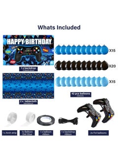 Tatuo Video Game Birthday Party Decorations Set Gaming Happy Birthday Supplies Includes Video Game Backdrop Table Covers Balloons And Foil Gamer Balloons For Birthday Party (Blue And Black)  - Image 3