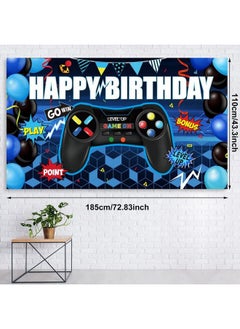 Tatuo Video Game Birthday Party Decorations Set Gaming Happy Birthday Supplies Includes Video Game Backdrop Table Covers Balloons And Foil Gamer Balloons For Birthday Party (Blue And Black)  - Image 4