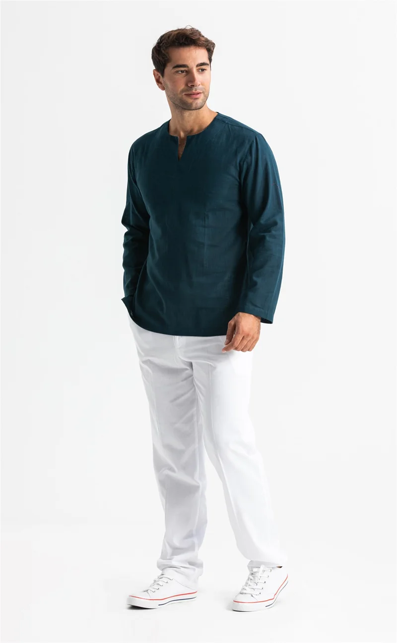 اليش شيل بيزي Long Sleeve Şile Cloth Crew Neck Men's Tshirt Dark Petrol 3069