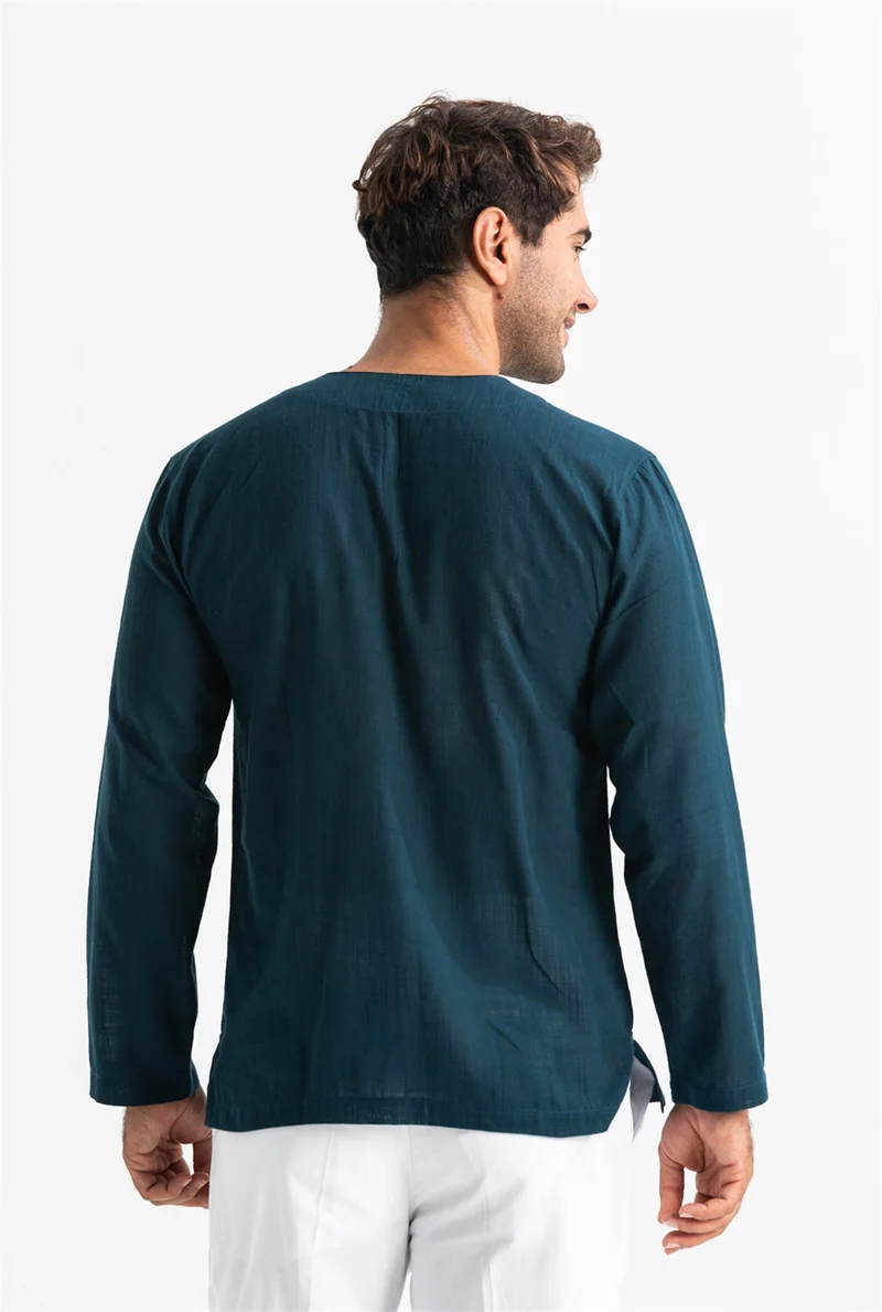 اليش شيل بيزي Long Sleeve Şile Cloth Crew Neck Men's Tshirt Dark Petrol 3069