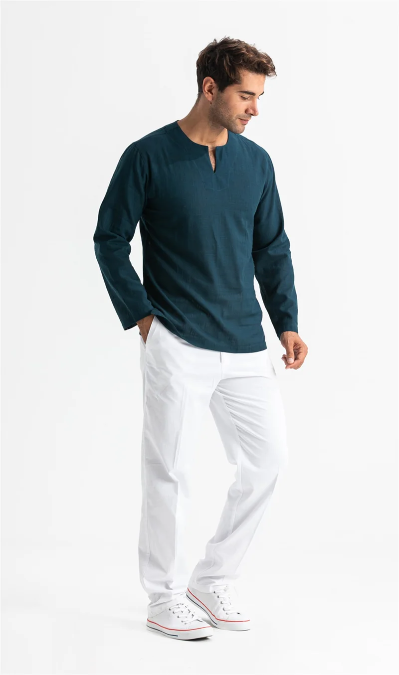اليش شيل بيزي Long Sleeve Şile Cloth Crew Neck Men's Tshirt Dark Petrol 3069