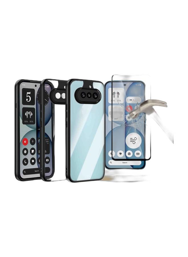 Wtech Nothing Phone (4a) 5G 2026 Hybrid TPU Silicone with Raised Camera Slim Armour Case Cover (MCAPSA) - Clear/Black & Nothing Phone (4a) 5G 2026 Premium E2E Series Full Glue Full Cover Tempered Glass Screen Protector (MSGECN) - Clear/Black Bundle - Image 1