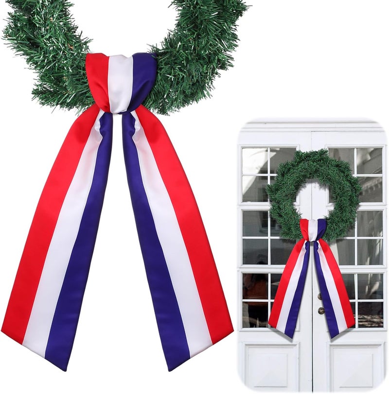 CraftyDream Wreath Sash for Front Door Wreath Satin Sash Blank Sashes Embroidery Monogram Yard Doorway Indoor Outdoor Wall Ribbon Bow Home Decor (Red,White,Blue,Independence Day) - Image 1