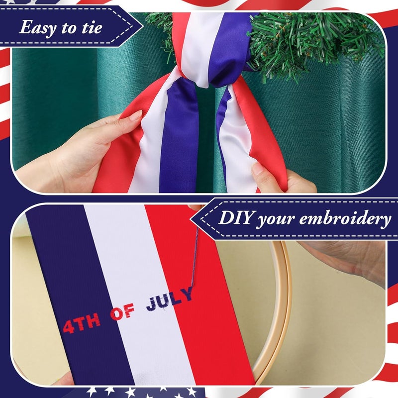 CraftyDream Wreath Sash for Front Door Wreath Satin Sash Blank Sashes Embroidery Monogram Yard Doorway Indoor Outdoor Wall Ribbon Bow Home Decor (Red,White,Blue,Independence Day) - Image 4