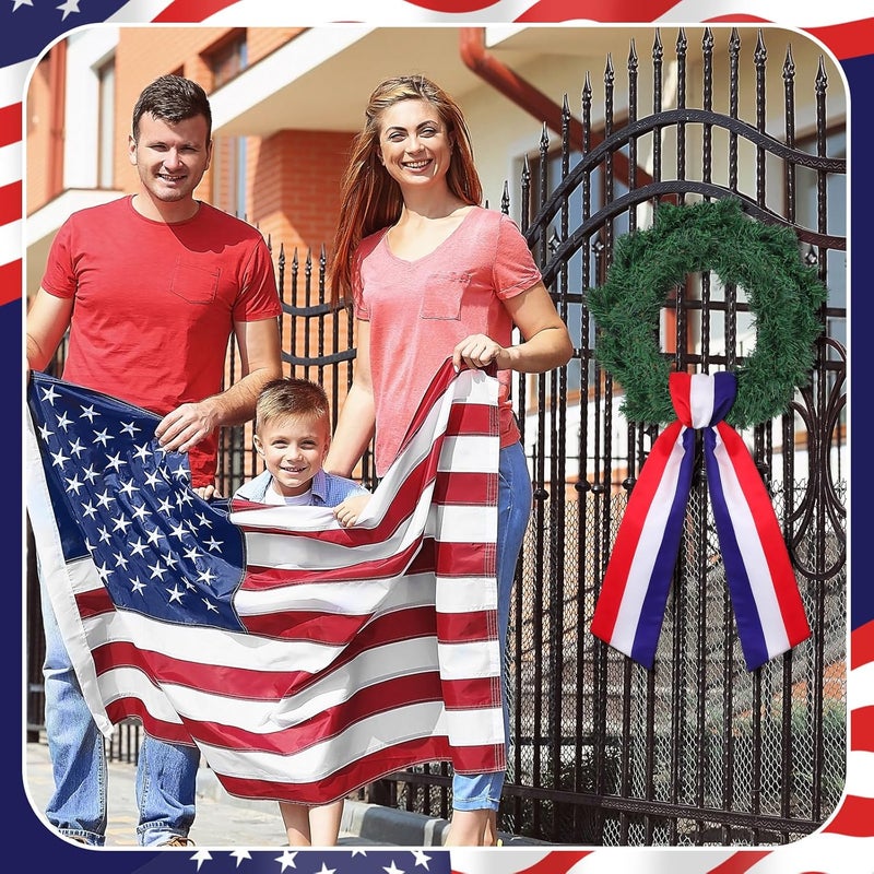 CraftyDream Wreath Sash for Front Door Wreath Satin Sash Blank Sashes Embroidery Monogram Yard Doorway Indoor Outdoor Wall Ribbon Bow Home Decor (Red,White,Blue,Independence Day) - Image 5