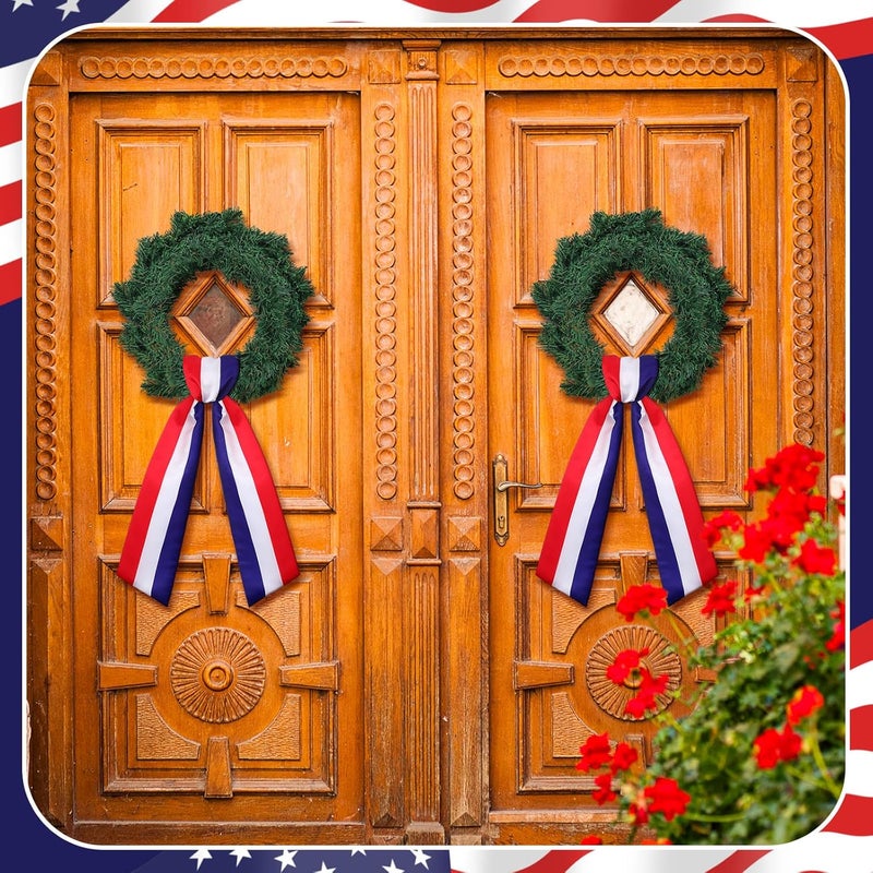 CraftyDream Wreath Sash for Front Door Wreath Satin Sash Blank Sashes Embroidery Monogram Yard Doorway Indoor Outdoor Wall Ribbon Bow Home Decor (Red,White,Blue,Independence Day) - Image 2