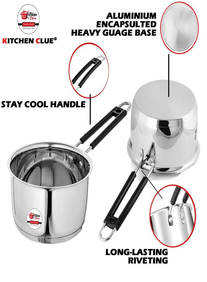 KITCHEN CLUE Heavy Guage Stainless Steel Saucepan Induacton Compatible I 1600 ML I Triply Base I Easy to Carry Handle I Ideal for Tea, Coffee, Boiling Water - Image 4