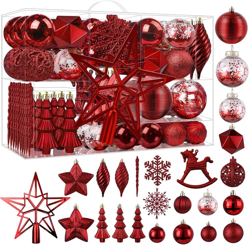 SHareconn 100pcs Christmas Tree Decorations Ornaments Set, Shatterproof Plastic Baubles Decorative Balls for Xmas Tree Decor Holiday Wedding Party, Burgundy - Image 1