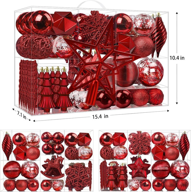 SHareconn 100pcs Christmas Tree Decorations Ornaments Set, Shatterproof Plastic Baubles Decorative Balls for Xmas Tree Decor Holiday Wedding Party, Burgundy - Image 2