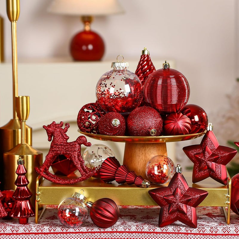 SHareconn 100pcs Christmas Tree Decorations Ornaments Set, Shatterproof Plastic Baubles Decorative Balls for Xmas Tree Decor Holiday Wedding Party, Burgundy - Image 5
