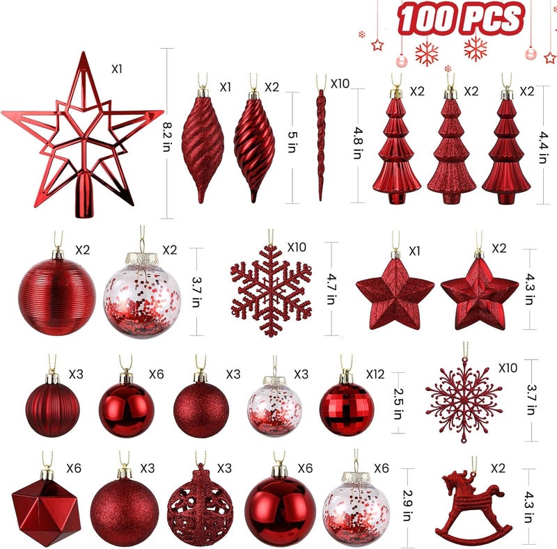 SHareconn 100pcs Christmas Tree Decorations Ornaments Set, Shatterproof Plastic Baubles Decorative Balls for Xmas Tree Decor Holiday Wedding Party, Burgundy - Image 3