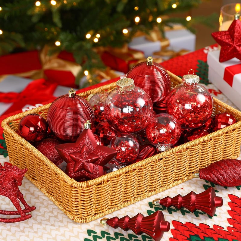 SHareconn 100pcs Christmas Tree Decorations Ornaments Set, Shatterproof Plastic Baubles Decorative Balls for Xmas Tree Decor Holiday Wedding Party, Burgundy - Image 4
