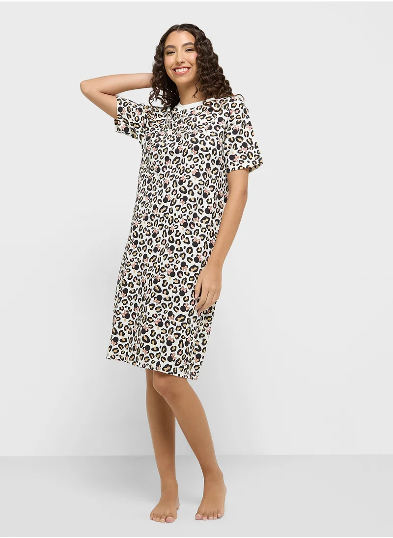 ديزني Minnie Leopard Print T-Shirt Dress