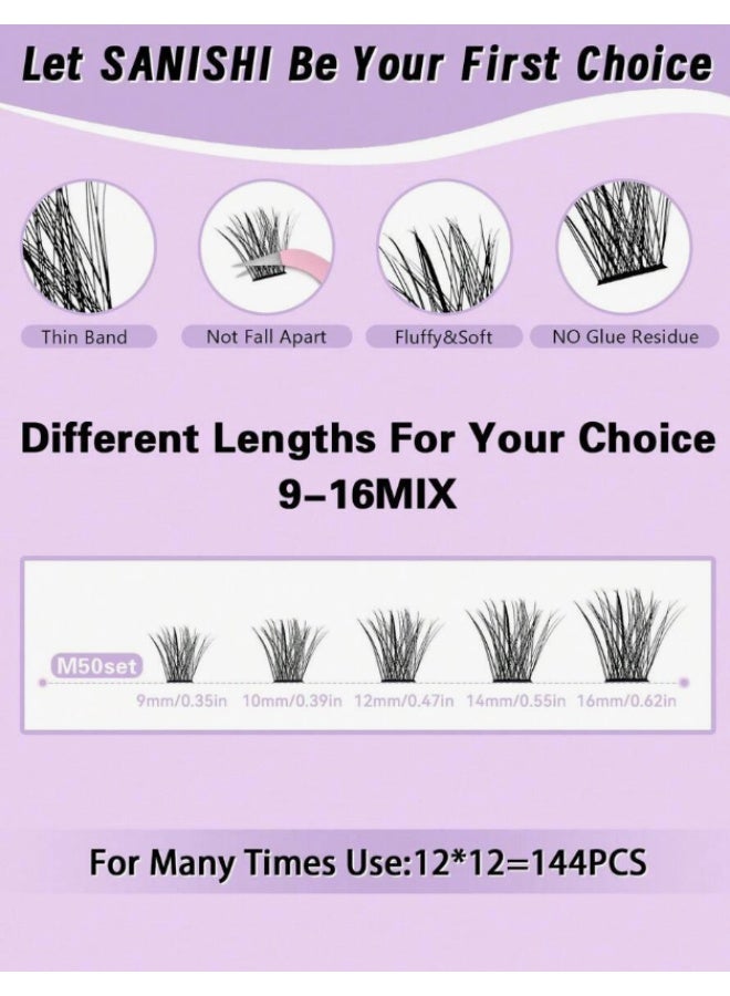 شي إن مجموعة رموش SANISHI Sanishi، 144 قطعة، نوع D-Curl، بطول 9-16 مم، مجموعة شاملة لتركيب الرموش الفردية مع ملاقط، غراء، وختم، مجموعات الرموش، الرموش المستعارة - Image 3