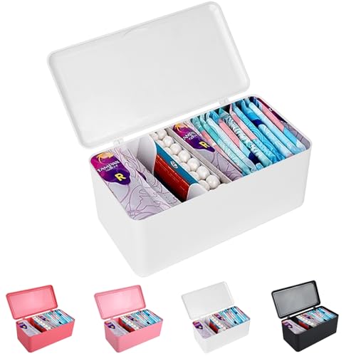 ChengFu pad and tampon organizer for bathroom,Sanitary Napkin Holder, Pad and Tampon Organizer for Period, Sanitary Napkin Storage Container, White - Image 1