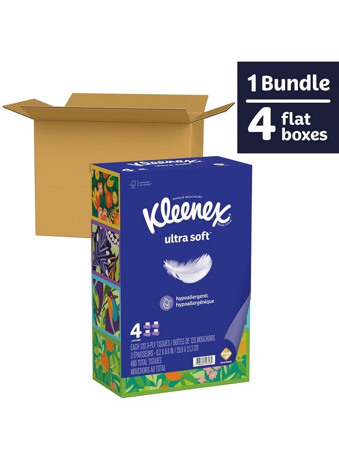 Kleenex Ultra Soft Facial Tissues, 4 Flat Boxes, 120 Tissues per Box, 3-Ply (480 Total Tissues), Packaging May Vary - Image 1