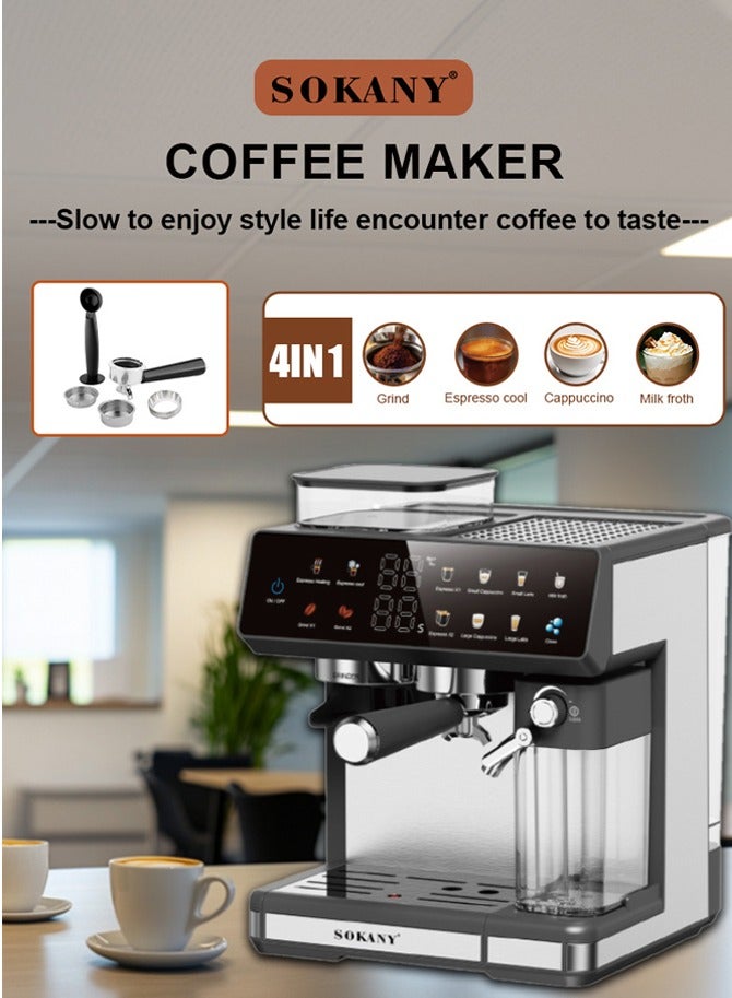 سوكاني ماكينة صنع قهوة إسبريسو أوتوماتيكية 4 في 1، 1800 واط/2.6 لتر كابتشينو/لاتيه/إسبريسو/طحن مع خافق حليب أوتوماتيكي، ضغط مضخة 20 بار، ماكينة صنع قهوة بشاشة تعمل باللمس للمنزل والمكتب، SK-04032 - Image 3