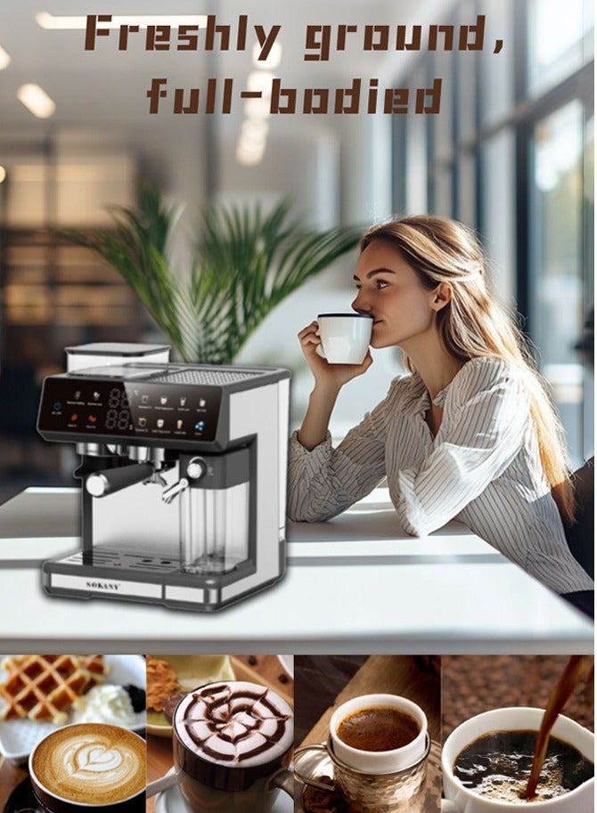 سوكاني ماكينة صنع قهوة إسبريسو أوتوماتيكية 4 في 1، 1800 واط/2.6 لتر كابتشينو/لاتيه/إسبريسو/طحن مع خافق حليب أوتوماتيكي، ضغط مضخة 20 بار، ماكينة صنع قهوة بشاشة تعمل باللمس للمنزل والمكتب، SK-04032 - Image 4