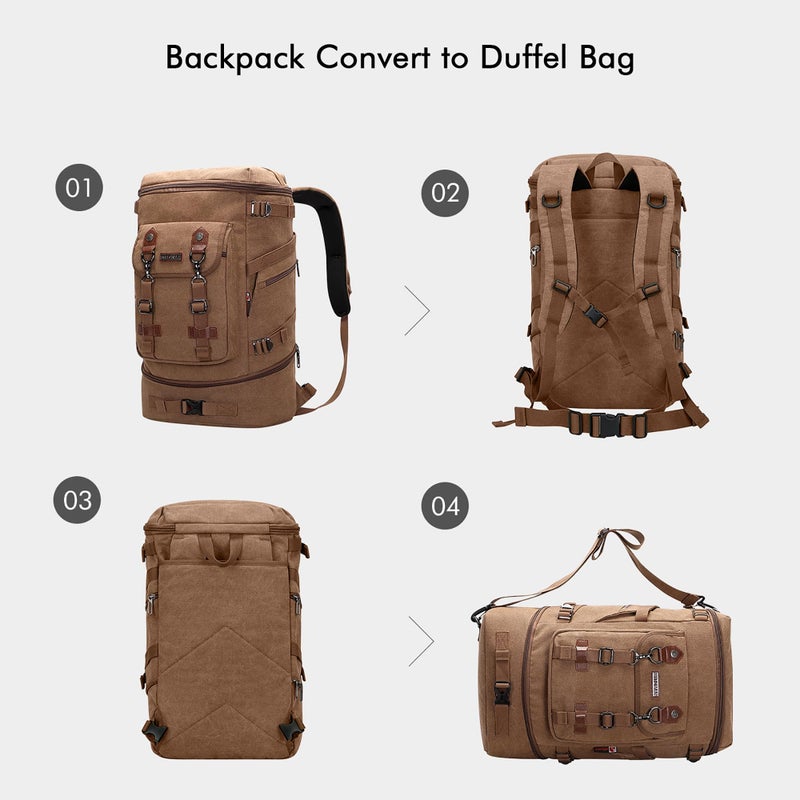 WITZMAN Travel Backpack for Men Women Canvas Backpack Carry on Luggage Rucksack Convertible Duffel Bag Large (A568 Brown) - Image 3