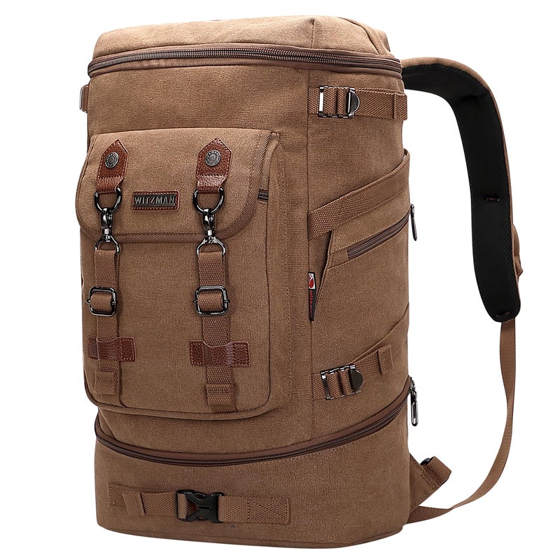 WITZMAN Travel Backpack for Men Women Canvas Backpack Carry on Luggage Rucksack Convertible Duffel Bag Large (A568 Brown) - Image 1