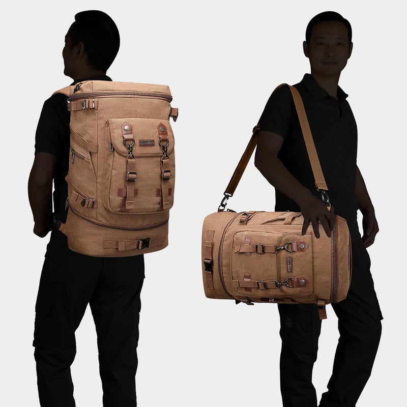 WITZMAN Travel Backpack for Men Women Canvas Backpack Carry on Luggage Rucksack Convertible Duffel Bag Large (A568 Brown) - Image 2