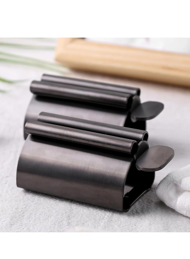 إسكدنيا 2 قطعة عصّارات معجون أسنان معدنية رمادية اللون، موزعات وحوامل أنابيب من الفولاذ المقاوم للصدأ - Image 3