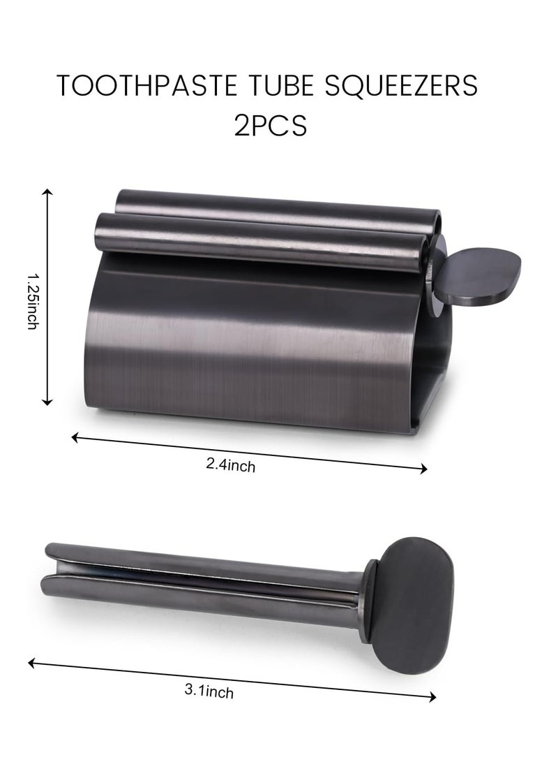 إسكدنيا 2 قطعة عصّارات معجون أسنان معدنية رمادية اللون، موزعات وحوامل أنابيب من الفولاذ المقاوم للصدأ - Image 2