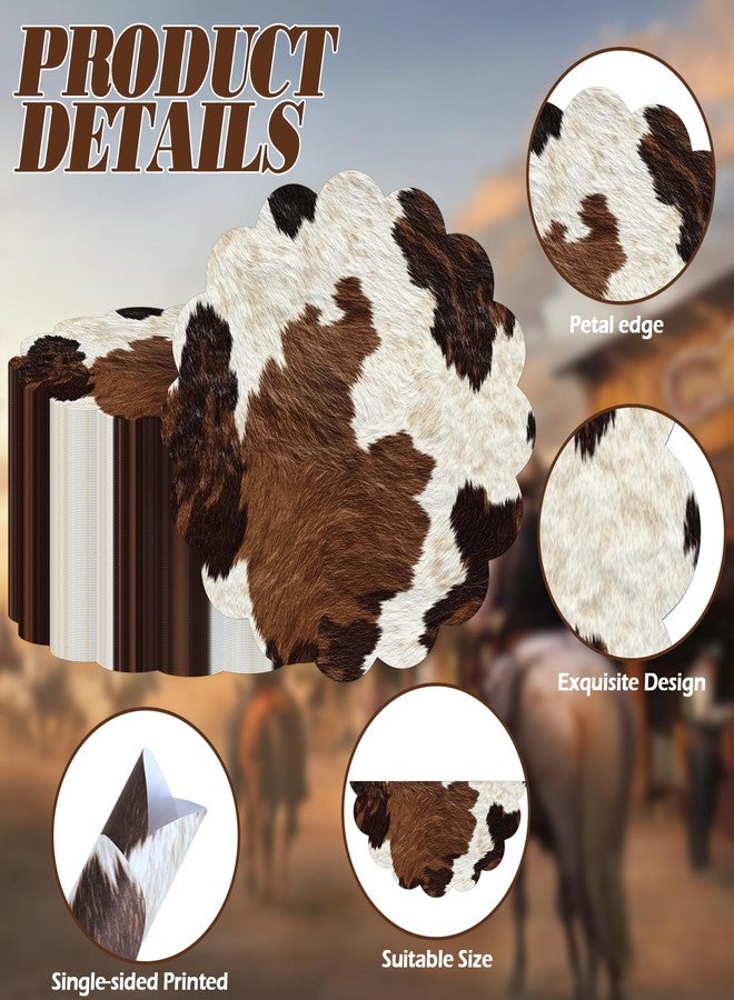 Stuffygreenus 100 Pcs Cow Paper Placemats 13.5 Inches Scalloped Western Placemats Disposable Brown and White Cowhide Place Mats for Western Cowboy Party Wedding Baby Shower Rustic Party Table Decor - Image 3