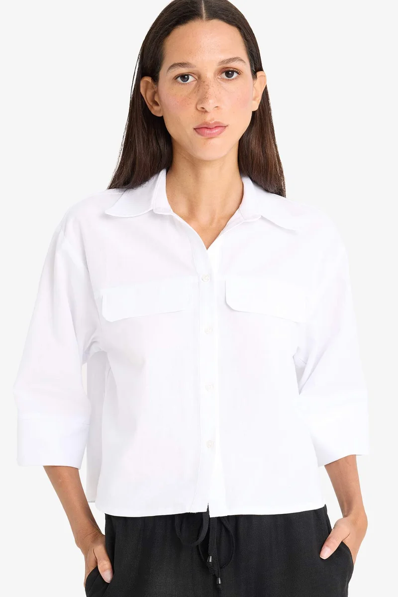ديفاكتو Oversize Fit Shirt Collar Oxford Short Sleeve Shirt