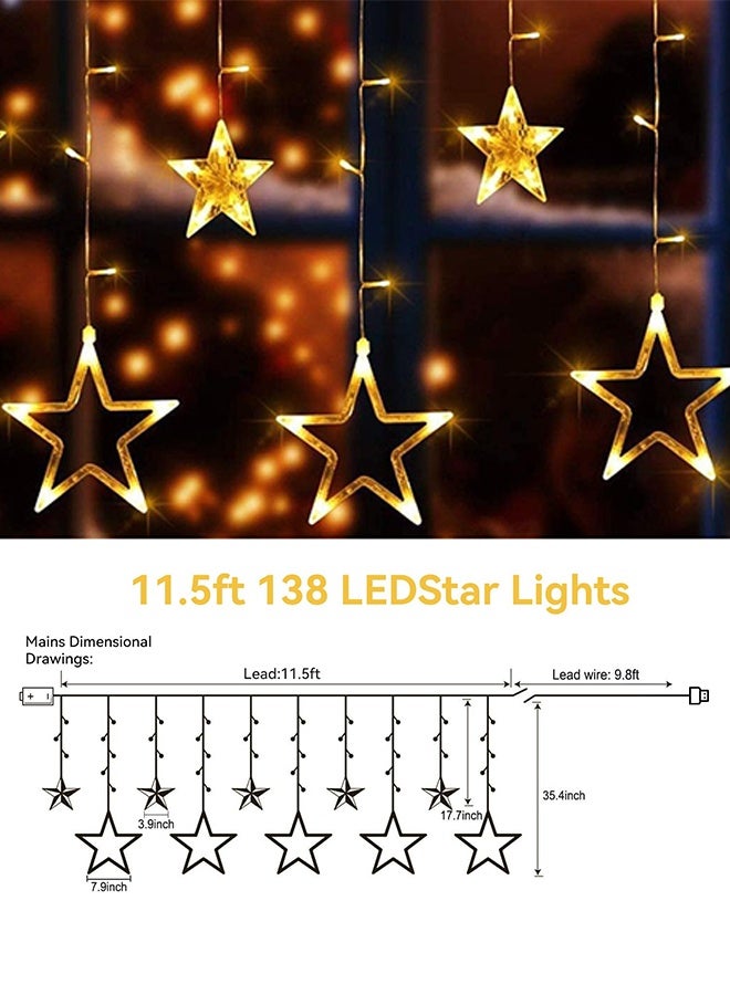 بشكل مختصر أضواء ستارة ديوالي الخرافية 3.5 متر/11.5 قدم 138 مصباح LED 12 نجمة تعمل بالبطارية أضواء عيد الميلاد 8 وضع شلال خلفي خارجي داخلي لغرفة نوم حفلات الزفاف ديكور الحائط - Image 3