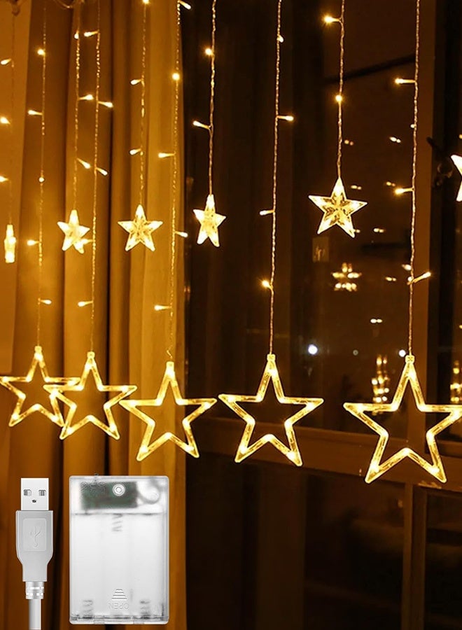 بشكل مختصر أضواء ستارة ديوالي الخرافية 3.5 متر/11.5 قدم 138 مصباح LED 12 نجمة تعمل بالبطارية أضواء عيد الميلاد 8 وضع شلال خلفي خارجي داخلي لغرفة نوم حفلات الزفاف ديكور الحائط - Image 1