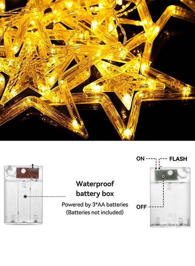 بشكل مختصر أضواء ستارة ديوالي الخرافية 3.5 متر/11.5 قدم 138 مصباح LED 12 نجمة تعمل بالبطارية أضواء عيد الميلاد 8 وضع شلال خلفي خارجي داخلي لغرفة نوم حفلات الزفاف ديكور الحائط - Image 2