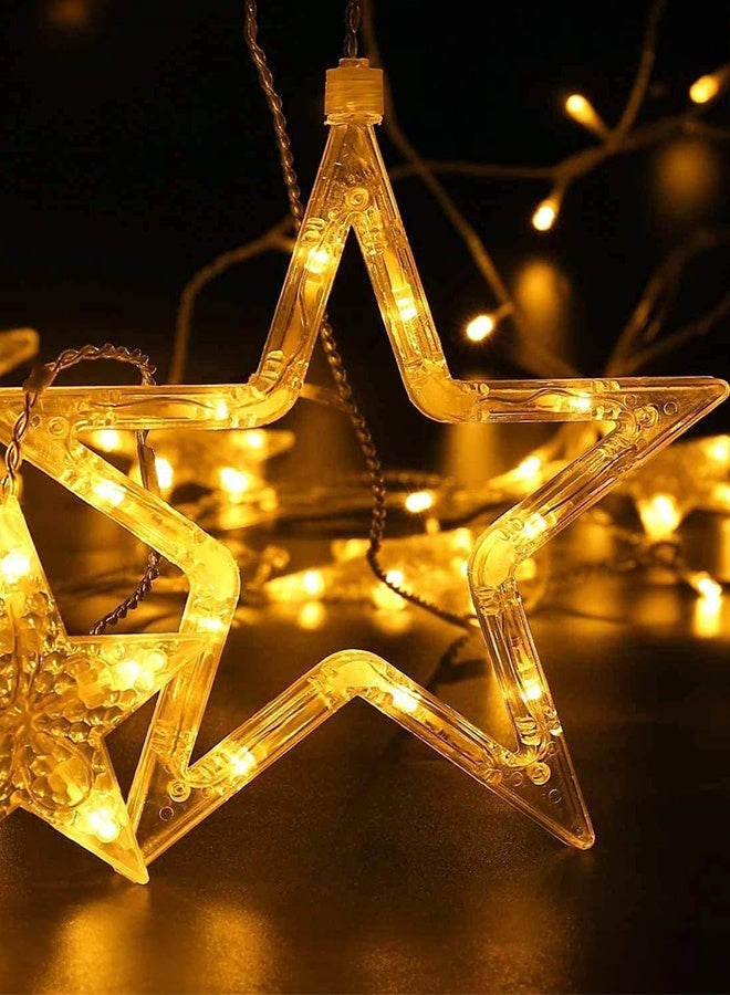 بشكل مختصر أضواء ستارة ديوالي الخرافية 3.5 متر/11.5 قدم 138 مصباح LED 12 نجمة تعمل بالبطارية أضواء عيد الميلاد 8 وضع شلال خلفي خارجي داخلي لغرفة نوم حفلات الزفاف ديكور الحائط - Image 4