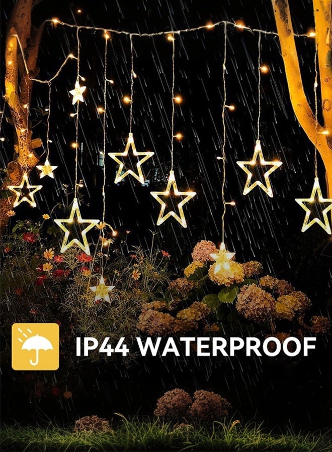 بشكل مختصر أضواء ستارة ديوالي الخرافية 3.5 متر/11.5 قدم 138 مصباح LED 12 نجمة تعمل بالبطارية أضواء عيد الميلاد 8 وضع شلال خلفي خارجي داخلي لغرفة نوم حفلات الزفاف ديكور الحائط - Image 5