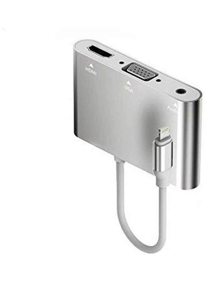 محول صوت لايتنينج إلى HDMI VGA بدقة 1080 بكسل لأجهزة iPhone7 6/6s/5s/iPad iPod HDTV فضي - Image 1