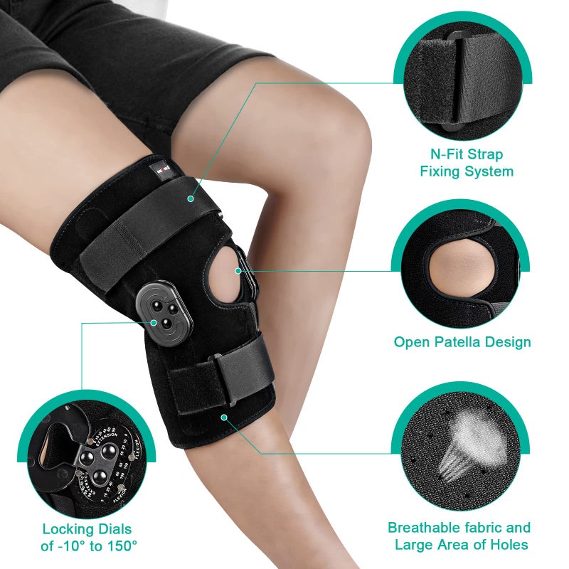 NEENCA Hinged Knee Brace, Knee Immobilizer with Locking Dials & Side Stabilizers, Medical ROM Knee Brace for Knee Pain, Arthritis, ACL, PCL, MCL,Meniscus Tear, Injuries/Post OP, Prevent Hyperextension - Image 2