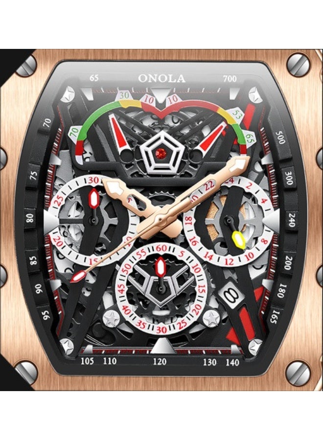 أونولا ساعة كوارتز رياضية أنيقة متعددة الوظائف للرجال، مقاومة للماء، بسوار سيليكون. - Image 4