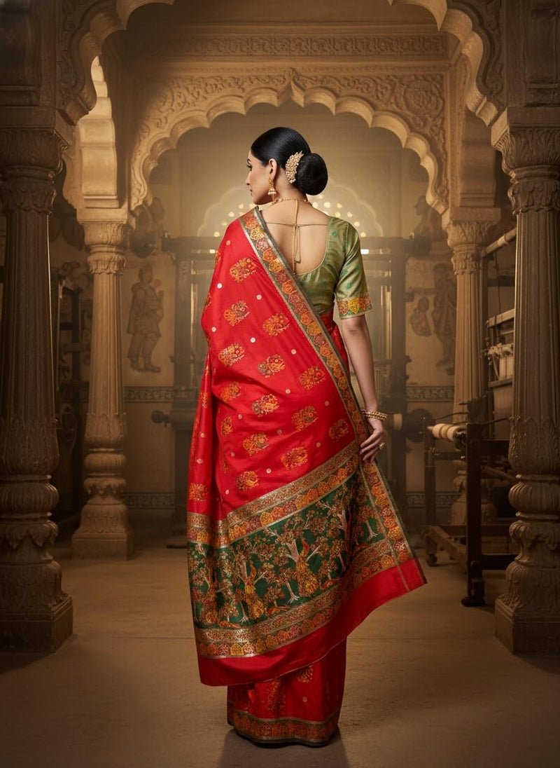 Glory Sarees Women's Pure Soft Kanjivaram Silk Saree Banarasi Style With Blouse Piece (Varnamala_Silk112_Red) - Image 5