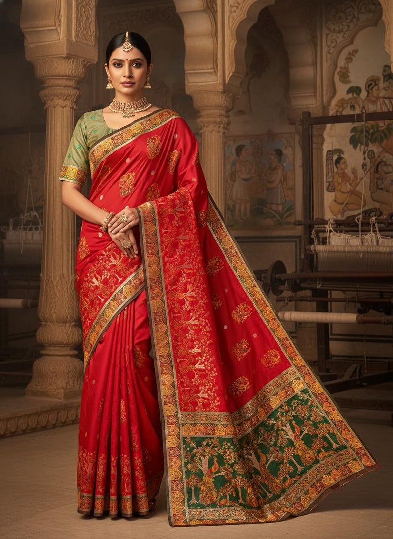 Glory Sarees Women's Pure Soft Kanjivaram Silk Saree Banarasi Style With Blouse Piece (Varnamala_Silk112_Red) - Image 2